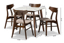 Norwood Light Beige Fabric/Walnut Brown 5-Piece Dining Set w/Faux Marble Table Baxton