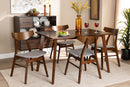 Venezia Light Gray Fabric Upholstered and Walnut Brown 5-Piece Dining Set Baxton