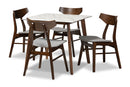 Norwood Light Gray Fabric/Walnut Brown 5-Piece Dining Set w/Faux Marble Table Baxton