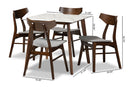 Norwood Light Gray Fabric/Walnut Brown 5-Piece Dining Set w/Faux Marble Table Baxton