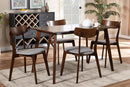 Serrano Light Gray Fabric Upholstered and Walnut Brown 5-Piece Dining Set Baxton