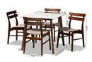 Derya Light Beige Fabric/Walnut Brown 5-Piece Dining Set w/Faux Marble Baxton