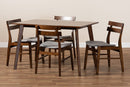 Sofia Light Gray Fabric Upholstered and Walnut Brown 5-Piece Dining Set Baxton