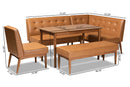 Mabel Tan Faux Leather Upholstered and Walnut Brown 5-Piece Dining Nook Set Baxton