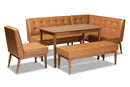 Mabel Tan Faux Leather Upholstered and Walnut Brown 5-Piece Dining Nook Set Baxton