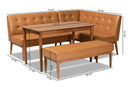 Mabel Tan Faux Leather Upholstered and Walnut Brown 4Pc Dining Nook Set Baxton