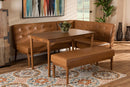 Mabel Tan Faux Leather Upholstered and Walnut Brown 4Pc Dining Nook Set Baxton