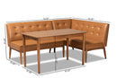 Mabel Tan Faux Leather Upholstered and Walnut Brown 3-Piece Dining Nook Set Baxton