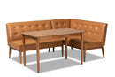 Mabel Tan Faux Leather Upholstered and Walnut Brown 3-Piece Dining Nook Set Baxton