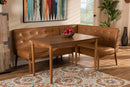 Mabel Tan Faux Leather Upholstered and Walnut Brown 3-Piece Dining Nook Set Baxton