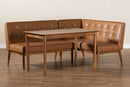Mabel Tan Faux Leather Upholstered and Walnut Brown 3-Piece Dining Nook Set Baxton