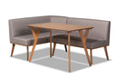 Adelie Gray Fabric Upholstered and Walnut Brown 3-Piece Dining Nook Set Baxton
