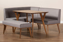 Adelie Gray Fabric Upholstered and Walnut Brown 4Pc Dining Nook Set Baxton