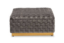 Jerica Gray Velvet Fabric Upholstered and Gold Finished Square Cocktail Ottoman Baxton