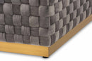 Jerica Gray Velvet Fabric Upholstered and Gold Finished Square Cocktail Ottoman Baxton