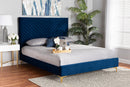 Sasha Navy Blue Velvet Fabric Gold Metal King Size Platform Bed Baxton