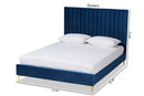 Tristan Navy Blue Velvet Fabric Gold Metal Full Size Platform Bed Baxton