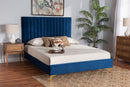 Tristan Navy Blue Velvet Fabric Gold Metal King Size Platform Bed Baxton
