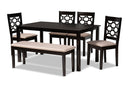 Seanna Sand Fabric Upholstered and Dark Brown 6-Piece Dining Set Baxton