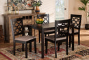 Tartan Sand Fabric Upholstered and Dark Brown 5-Piece Dining Set Baxton