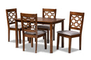 Tartan Gray Fabric Upholstered and Walnut Brown 5-Piece Dining Set Baxton