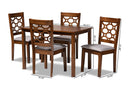 Tartan Gray Fabric Upholstered and Walnut Brown 5-Piece Dining Set Baxton