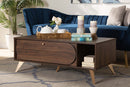 Eligah Walnut Brown and Gold Coffee Table Baxton