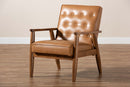 Kennedy Tan Faux Leather Upholstered and Walnut Brown Lounge Chair Baxton