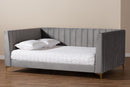 Mosa Light Gray Velvet Fabric Upholstered and Gold Finished Full Size Daybed Baxton