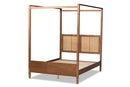 Moina Walnut Brown and Synthetic Rattan King Size Canopy Bed Baxton