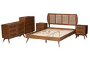 Oscar Walnut Brown and Woven Rattan King Size 5-Piece Bedroom Set Baxton