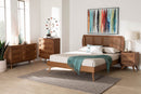 Oscar Walnut Brown and Woven Rattan King Size 4Pc Bedroom Set Baxton
