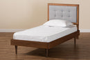 Napoleon Light Gray Fabric Walnut Brown Twin Size Platform Bed Baxton