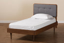 Clapton Dark Gray Fabric Ash Walnut Twin Size Platform Bed Baxton