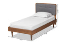 Clapton Dark Gray Fabric Ash Walnut Twin Size Platform Bed Baxton