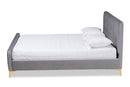 Lafoy Light Gray Velvet Fabric Gold Finished King Size Platform Bed Baxton