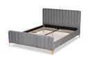 Lafoy Light Gray Velvet Fabric Gold Finished King Size Platform Bed Baxton