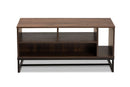 Estela Walnut Brown and Black Finished Metal Coffee Table Baxton