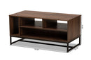 Estela Walnut Brown and Black Finished Metal Coffee Table Baxton