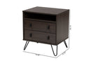 Chenoa Dark Brown and Black Metal 2-Drawer Nightstand Baxton