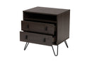 Chenoa Dark Brown and Black Metal 2-Drawer Nightstand Baxton