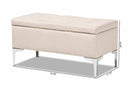 Nicola Beige Fabric Upholstered and Silver Finished Metal Storage Ottoman Baxton