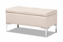 Nicola Beige Fabric Upholstered and Silver Finished Metal Storage Ottoman Baxton