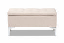 Nicola Beige Fabric Upholstered and Silver Finished Metal Storage Ottoman Baxton