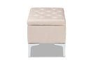 Nicola Beige Fabric Upholstered and Silver Finished Metal Storage Ottoman Baxton