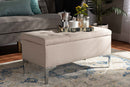 Nicola Beige Fabric Upholstered and Silver Finished Metal Storage Ottoman Baxton