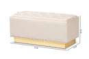 Lennon Beige Velvet Fabric Upholstered and Gold PU Leather Storage Ottoman Baxton