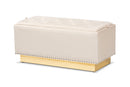 Lennon Beige Velvet Fabric Upholstered and Gold PU Leather Storage Ottoman Baxton
