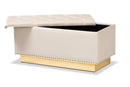 Lennon Beige Velvet Fabric Upholstered and Gold PU Leather Storage Ottoman Baxton