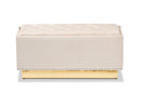 Lennon Beige Velvet Fabric Upholstered and Gold PU Leather Storage Ottoman Baxton